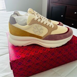 Tory Burch Cream and Yellow Sneakers with Retro Design